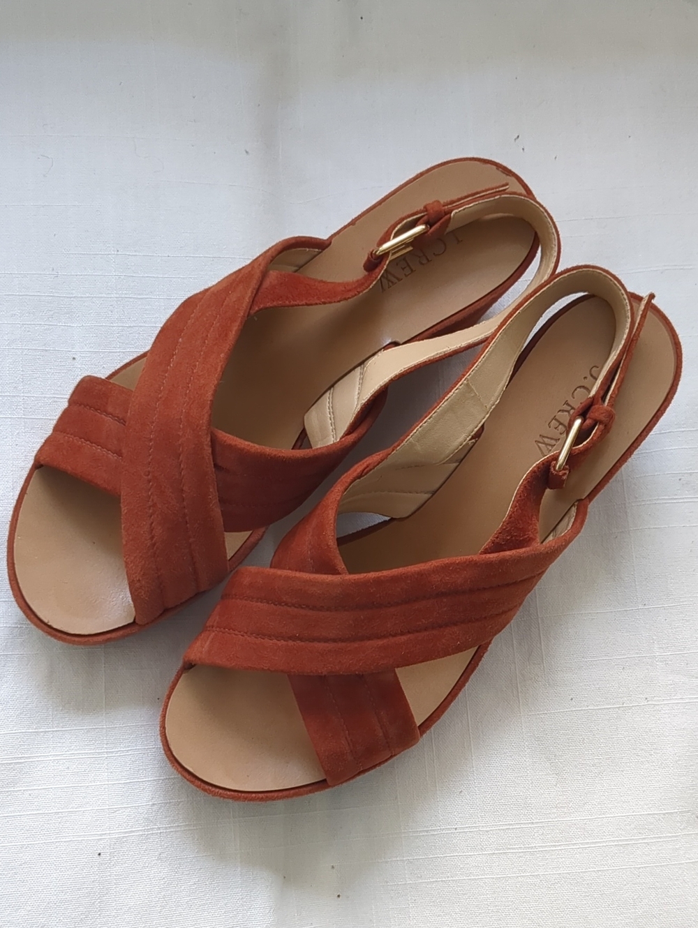 J. Crew Rust Suede Crisscross Slingback Sandals, Size 8